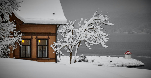 house with snowy landscape