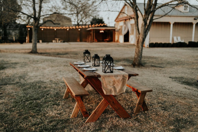 picnic table - benches - lanterns