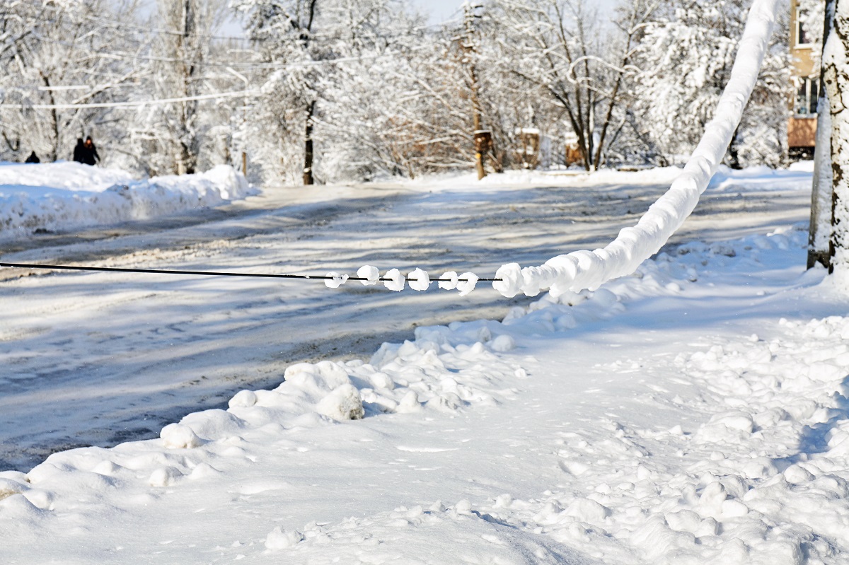 a downed power line covered in snow