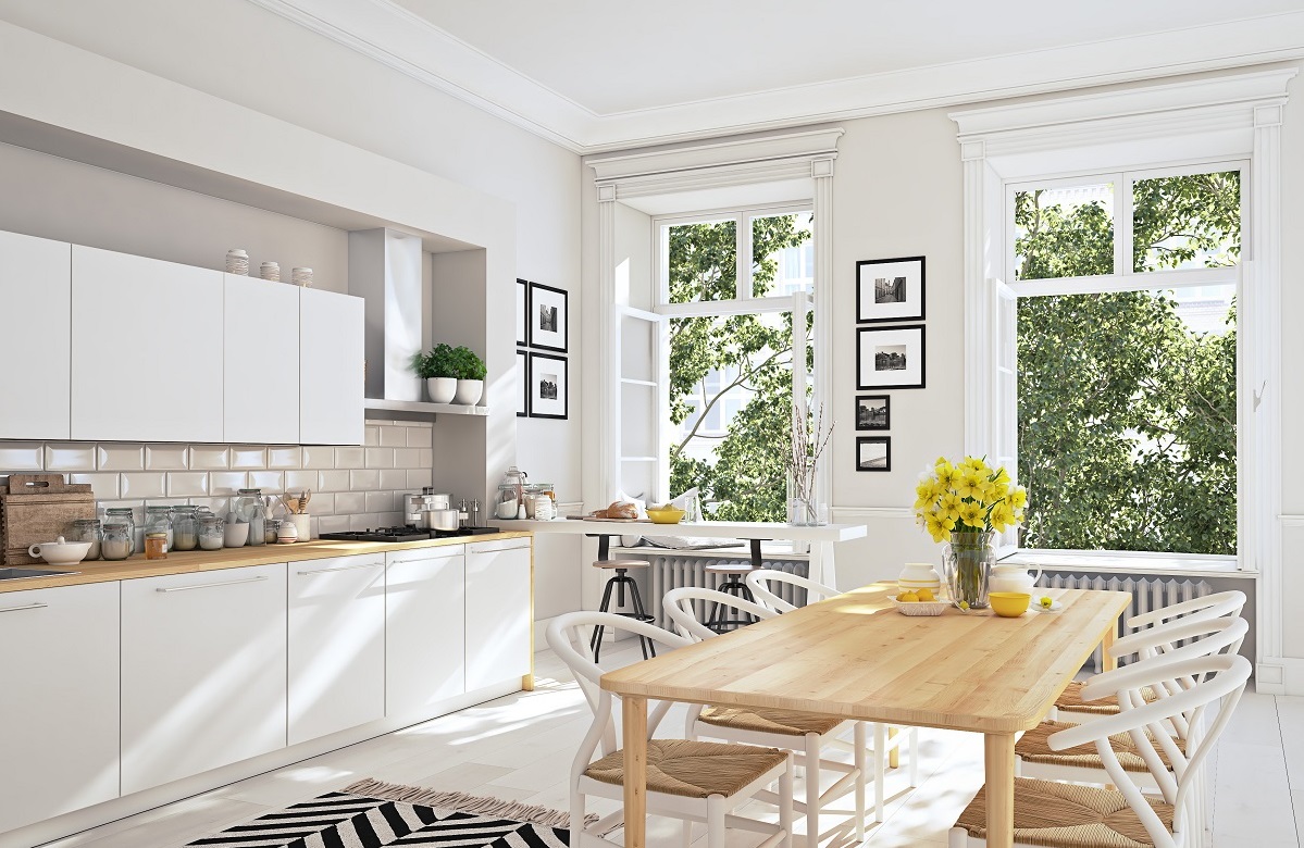 white eat in kitchen