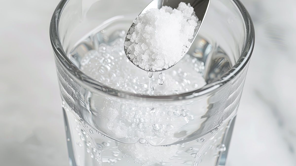 a spoonful of salt over a glass of water